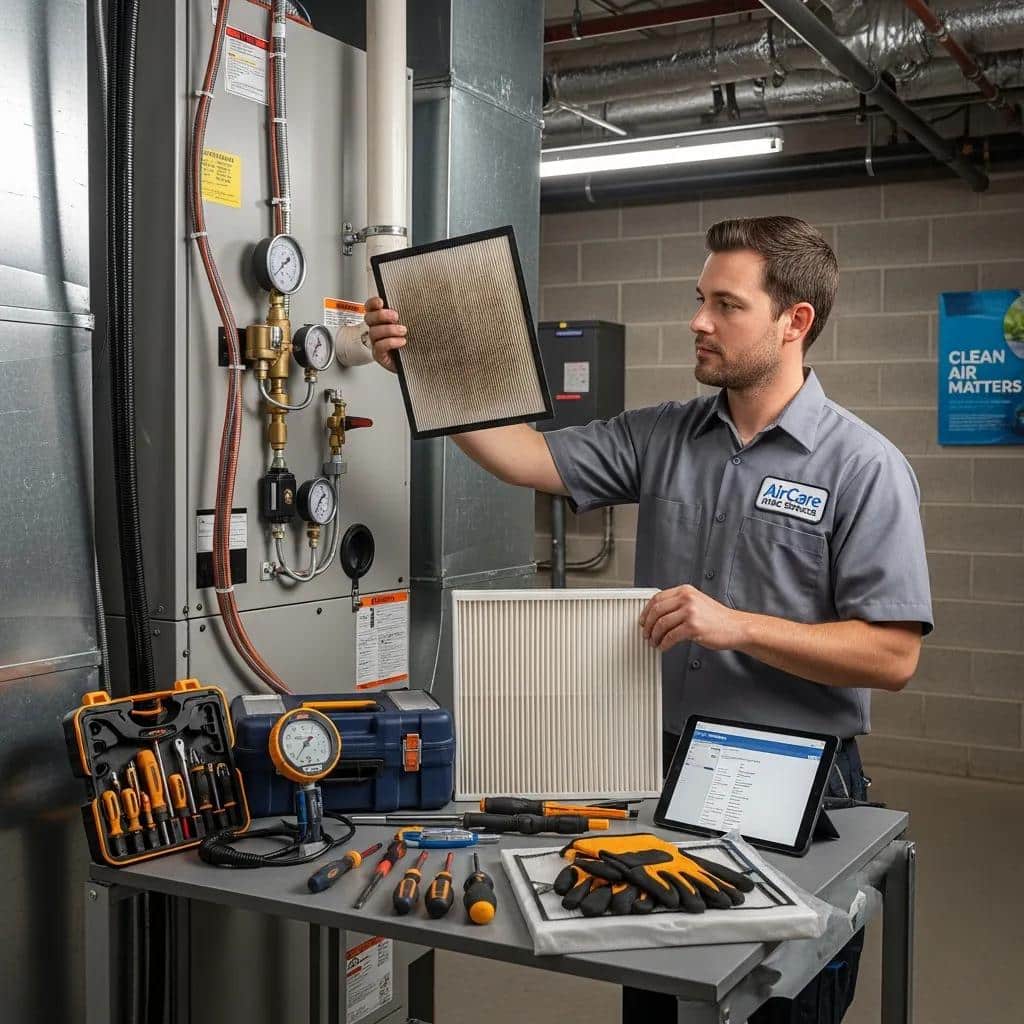 technician checking air filter